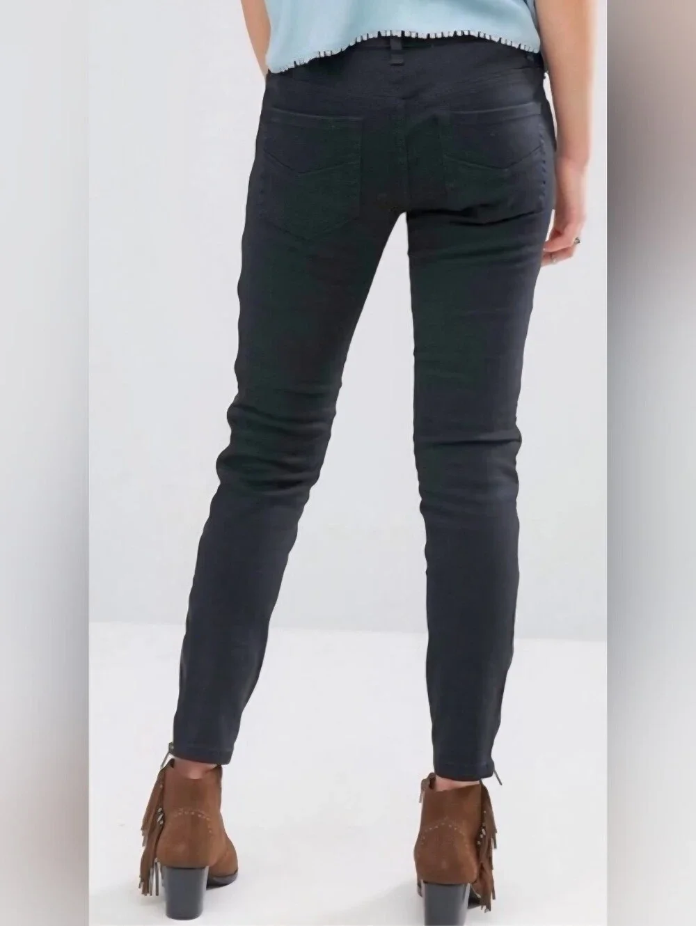 FREE PEOPLE BLACK SKINNY SIDE LEG ZIPPER JEANS, 26